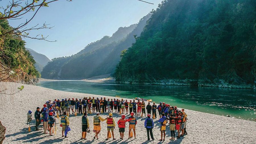 Team-building on the riverbank, Rishikesh corporate retreat