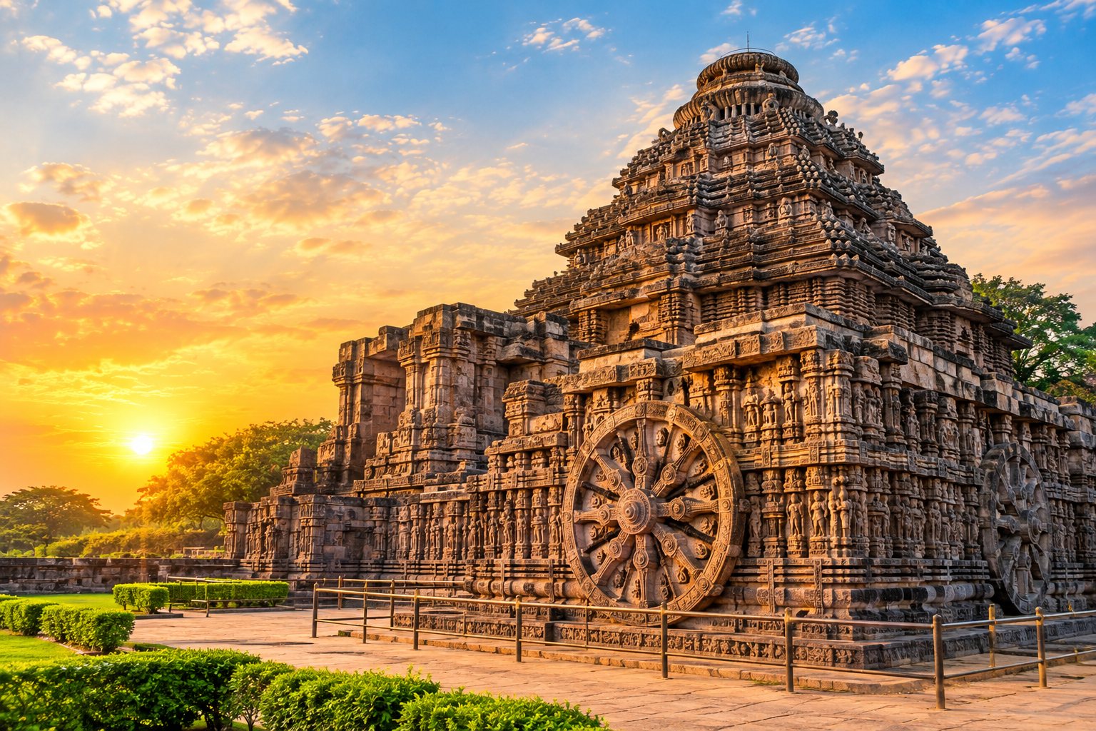 Sun Temple at Konark, Odisha, at sunset