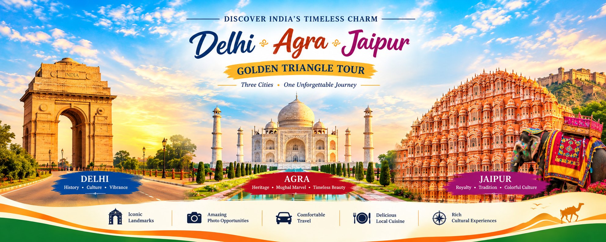Delhi, Agra, Jaipur — Golden Triangle Tour. Three cities, one unforgettable journey.